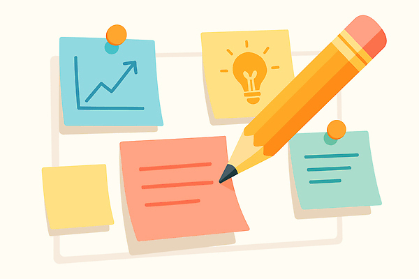 컬러 일러스트 그래프 아이디어 학습 사무실 연필 흐름 정보 도구 표현 기록 메모지 작업 계획 포스트잇 조정 소통 창의성 브레인스토밍 국내일러스트 AI파일 교육 컨셉 비즈니스 학용품 필기구 사무용품 수상스포츠 파일형식 벡터