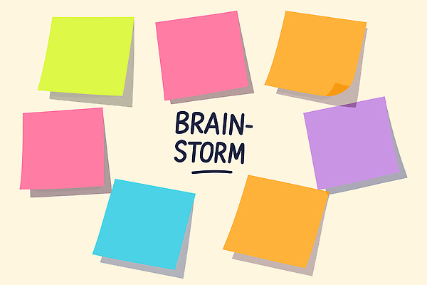 디자인 컬러 생각 일러스트 회의 협력 아이디어 실험 사무실 다이어리 만남 도구 표현 기록 메모지 작업 계획 포스트잇 문서 창의성 브레인스토밍 국내일러스트 AI파일 컨셉 비즈니스 사무용품 파일형식 벡터