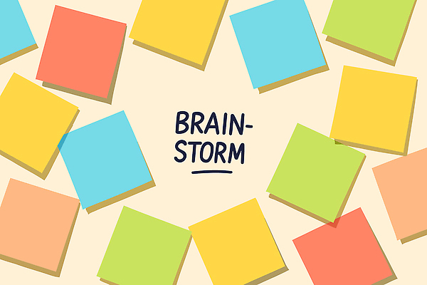 디자인 컬러 일러스트 비즈니스 회의 협력 아이디어 형상 환경 도구 메모지 작업 계획 포스트잇 전략 소통 영감 창의성 창작 브레인스토밍 국내일러스트 AI파일 컨셉 사무용품 파일형식 벡터