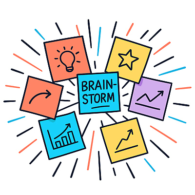컬러 일러스트 그래프 협력 설계 아이디어 정보 메모지 발전 목표 토론 포스트잇 기획 전략 과정 혁명 마케팅 문제해결 창의성 브레인스토밍 국내일러스트 AI파일 컨셉 사무용품 파일형식 벡터