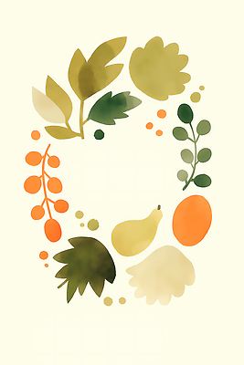 JPG 식물 디자인 예술 컬러 과일 일러스트 자연 페인팅 수채화 그래픽 장식 표현 원형 결합 모던 뷰티풀 색감 창작 국내일러스트 AI일러스트 AI콘텐츠 도형 생태계 파일형식