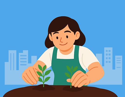 식물 손 여자 일러스트 모션 자연 초록색 환경 성장 도시 도심 생태 원예 심기 국내일러스트 AI파일 컬러 사람 취미 신체부위 생태계 파일형식 벡터