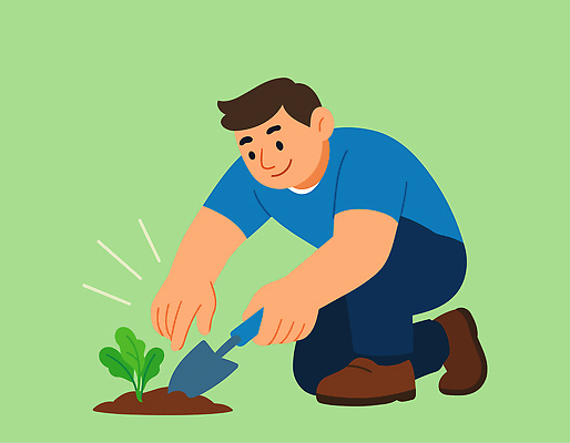 식물 남자 꽃 화초 채소 일러스트 모션 자연 휴식 취미 초록색 정원 흙 성장 삽 주말 정원가꾸기 손질 국내일러스트 AI파일 컬러 컨셉 사람 생태계 원예 파일형식 벡터