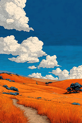 JPG 구름 길 농업 일러스트 자연 하늘 생명 해바라기 풍경 초원 초록색 여름 농장 감상 원근감 금색 탐험 뷰티풀 평원 국내일러스트 AI일러스트 AI콘텐츠 자연요소 계절 꽃 산업 뷰포인트 컬러 생태계 파일형식