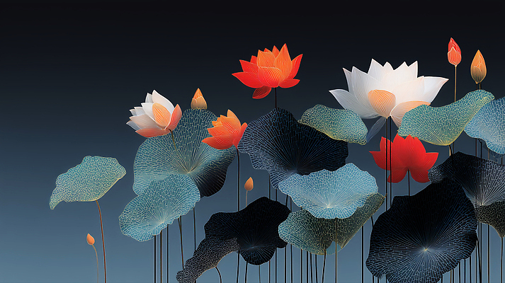 JPG 식물 디자인 꽃 예술 컬러 백그라운드 일러스트 자연 연꽃 그래픽 고요 표현 연습 화사함 조화 뷰티풀 국내일러스트 AI일러스트 AI콘텐츠 컨셉 생태계 파일형식