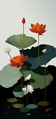 JPG 식물 예술 컬러 일러스트 자연 나뭇잎 수채화 연꽃 풍경 초록색 고요 화합 조화 조형 뷰티풀 디지털아트 환상 국내일러스트 AI일러스트 AI콘텐츠 꽃 컨셉 잎 생태계 파일형식