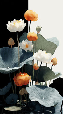 JPG 식물 디자인 꽃 예술 컬러 백그라운드 잎 일러스트 자연 연꽃 풍경 여름 연못 수면 수중식물 생태 조화 만개 뷰티풀 국내일러스트 AI일러스트 AI콘텐츠 계절 물 생태계 파일형식