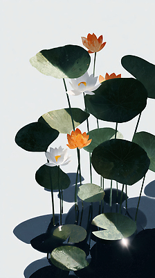 JPG 식물 꽃 화초 잎 일러스트 자연 생명 연꽃 초록색 물 여름 정원 연못 수중식물 연습 조화 뷰티풀 색채 수경재배 수련잎 경관 국내일러스트 AI일러스트 AI콘텐츠 자연요소 계절 컬러 풍경 생태계 파일형식