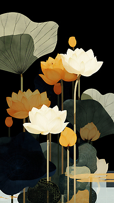 JPG 식물 디자인 꽃 예술 컬러 백그라운드 잎 일러스트 자연 생명 여름 평화 정원 수면 수중식물 연습 조경 조화 뷰티풀 국내일러스트 AI일러스트 AI콘텐츠 계절 컨셉 물 생태계 파일형식