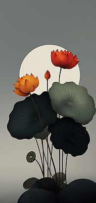 JPG 식물 디자인 꽃 예술 컬러 백그라운드 잎 일러스트 자연 조명 연꽃 보름달 화려 연습 그림 심플 기하학 뷰티풀 영감 국내일러스트 AI일러스트 AI콘텐츠 컨셉 무늬 달 생태계 파일형식