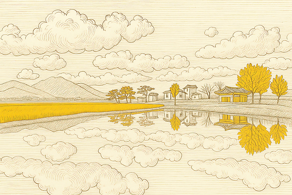 JPG 나무 구름 농업 일러스트 자연 산 한국 논 풍경 일상 반사 평화 환경 가을 농촌 물가 AI일러스트 AI콘텐츠 자연요소 식물 계절 산업 아시아 컨셉 라이프 시골 생태계 파일형식