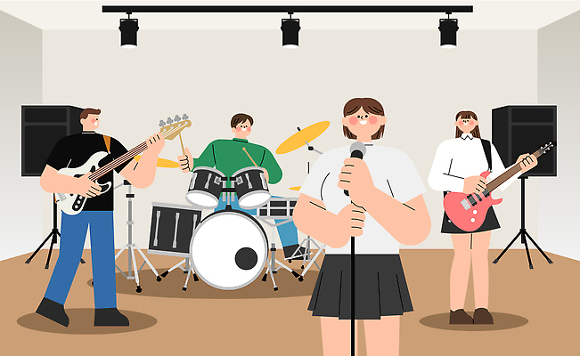악기 음악 연주 일러스트 스튜디오 협력 취미 소리 공연 기타 연습 드럼 열정 활기 보컬 창의성 창작 기획사 국내일러스트 AI파일 감정 컨셉 회사 현악기 문화예술 타악기 이벤트 파일형식 벡터