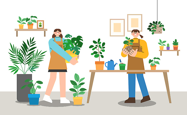 식물 디자인 화분 화초 일러스트 자연 취미 인테리어 환경 흙 도구 편안함 원예 가꾸기 아티스트 원예용품 국내일러스트 AI파일 직업 생활용품 감각 생태계 파일형식 벡터