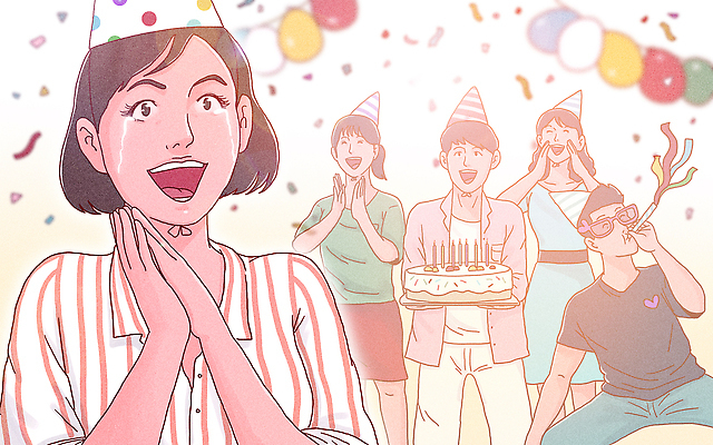 PSD 기념일 행복 일러스트 선물 미소 웃음 여러명 취미 친구 파티 케이크 축하 생일 분위기 즐거움 풍선 국내일러스트 감정 다수 컨셉 관계 디저트 표정 사람 이벤트 파일형식