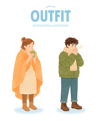 PSD 캐릭터 손 옷 사계절 여자 남자 감정 음료 컬러 상의 겨울 일러스트 하의 따뜻함 포근함 편안함 담요 국내일러스트 계절 사람 신체부위 감각 파일형식