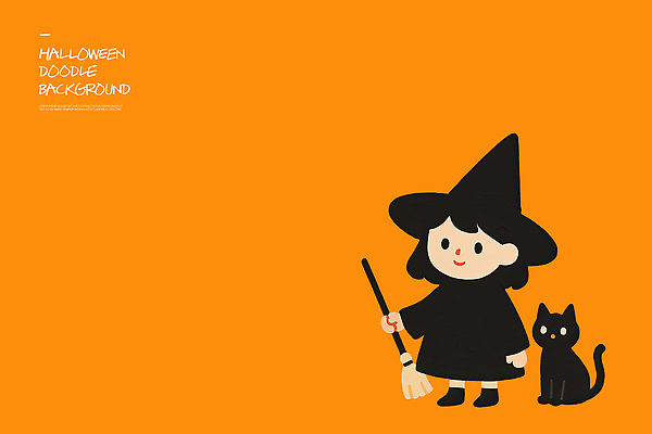 PSD 캐릭터 디자인 어린이 백그라운드 일러스트 수채화 귀여움 축제 주황색 고양이 할로윈 즐거움 그림 마녀 마법 국내일러스트 감정 컬러 컨셉 포유류 사람 반려동물 파일형식