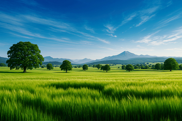 JPG 나무 편집이미지 자연 하늘 산 풍경 초원 초록색 파란색 햇빛 맑음 오후 경관 이미지편집 AI포토 AI콘텐츠 식물 컬러 날씨 태양 생태계 파일형식