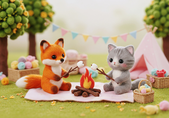 JPG 편집이미지 컬러 자연 놀이 밝음 여름 장난감 소풍 귀여움 고양이 캠핑 모닥불 캠핑장 여우 마시멜로우 이미지편집 양모펠트 AI컴퓨터그래픽 AI콘텐츠 계절 컨셉 포유류 불 레저 디저트 반려동물 야외활동 생태계 양모 펠트 파일형식