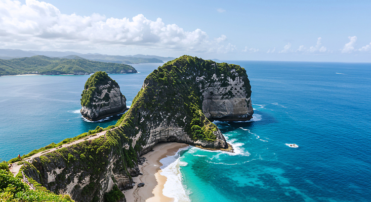 JPG 편집이미지 파도 바다 섬 여행 자연 하늘 날씨 풍경 해변 여름 파란색 절벽 소나무 발리 이미지편집 AI포토 AI콘텐츠 나무 계절 컬러 생태계 인도네시아 파일형식