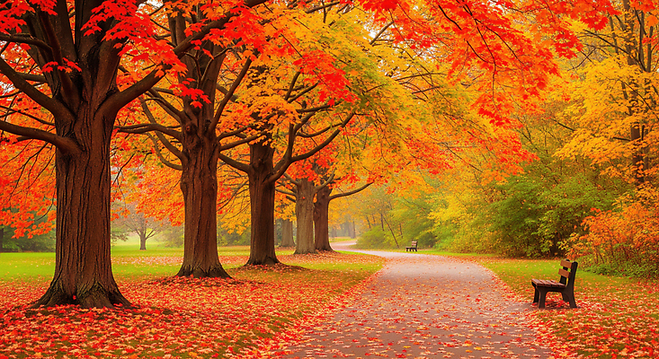 JPG 나무 편집이미지 공원 컬러 단풍 잎 자연 풍경 빨간색 노란색 산책 가을 보행로 나무길 편집실사 AI포토 AI콘텐츠 식물 계절 공공시설 길 휴식 CG 생태계 파일형식
