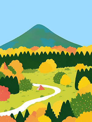 PSD 나무 컬러 여행 일러스트 가족 자연 휴식 산 텐트 풍경 초원 야외 초록색 친구 산책로 캠핑 가을 힐링 탐방 풍경화 국내일러스트 식물 계절 길 컨셉 관계 레저 캠핑도구 그림 생태계 파일형식