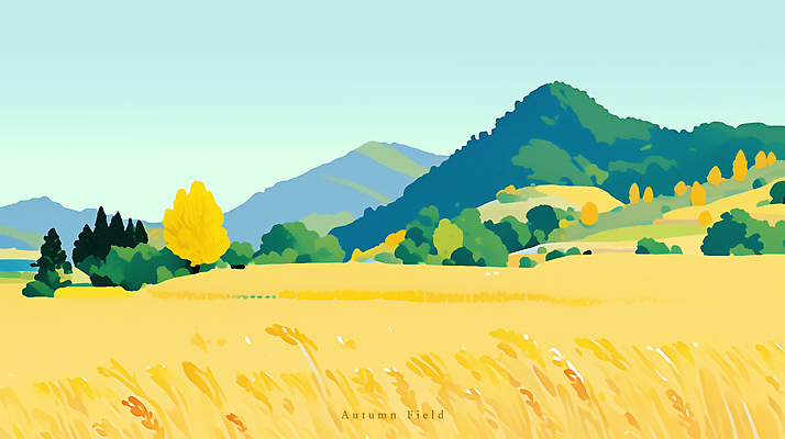 PSD 나무 컬러 여행 일러스트 자연 하늘 산 풍경 초원 초록색 햇빛 노란색 평화 가을 시골 포근함 조화 뷰티풀 국내일러스트 식물 계절 컨셉 태양 감각 생태계 파일형식