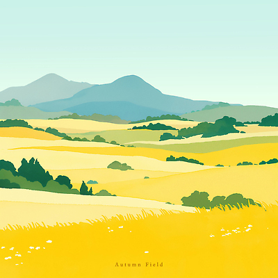 PSD 나무 계절 여유 백그라운드 일러스트 자연 하늘 산 풍경 초원 초록색 파란색 평화 자유 금색 가을 농촌 언덕 조화 국내일러스트 식물 감정 컬러 컨셉 시골 생태계 파일형식