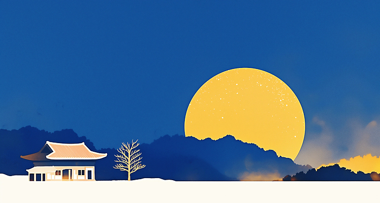 JPG 전통 디자인 실루엣 문화 일러스트 자연 하늘 산 주택 한국 풍경 일상 평화 고요 일몰 달 저녁 감성 조화 뷰티풀 경관 국내일러스트 AI일러스트 AI콘텐츠 자연요소 아시아 컨셉 촬영기법 건물 라이프 노을 야간 생태계 파일형식