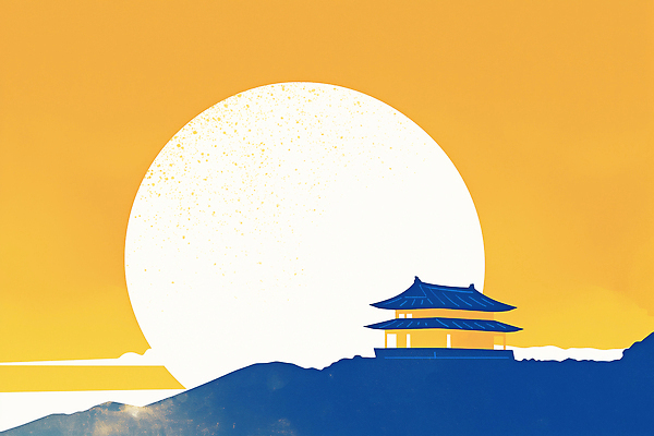 JPG 전통 건축물 감정 문화 예술 백그라운드 일러스트 자연 하늘 산 풍경 평화 일몰 역사 저녁 산등성이 조화 뷰티풀 국내일러스트 AI일러스트 AI콘텐츠 건축 컨셉 노을 야간 생태계 파일형식