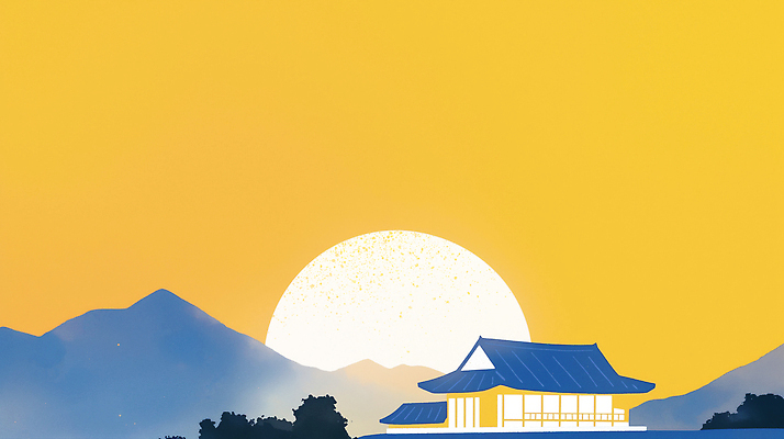 JPG 전통 건축물 건축 문화 예술 일러스트 자연 하늘 산 한국 풍경 평화 노을 고요 시간 뷰티풀 국내일러스트 AI일러스트 AI콘텐츠 자연요소 아시아 컨셉 생태계 파일형식