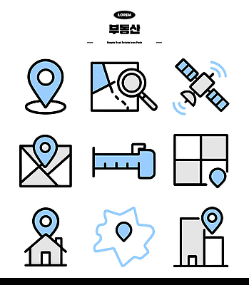 아이콘 디자인 지도 부동산 주택 건물 그래픽 자료 인공위성 정보 검색 위치 시민 분류 2D아이콘 AI파일 건축물 통신 재산 국민 파일형식 벡터