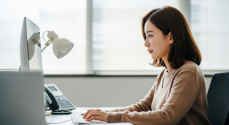 JPG 편집이미지 여자 손가락 직장 기술 컴퓨터 사무실 햇빛 환경 스크린 키보드 업무 작업 집중 모던 의료성형뷰티 편집실사 AI인물포토 AI콘텐츠 손 컨셉 회사 비즈니스 사람 전자제품 태양 CG 파일형식 AI포토