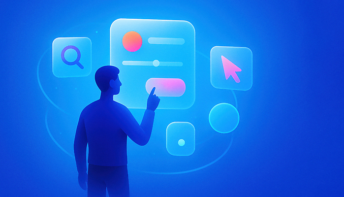 JPG 디자인 남자 일러스트 손가락 기술 디지털 스크린 자료 정보 체험 스마트 파란배경 탐색 혁명 소프트웨어 인터페이스 가상 사용자 상호작용 국내일러스트 AI일러스트 AI콘텐츠 손 백그라운드 컨셉 사람 파란색 파일형식