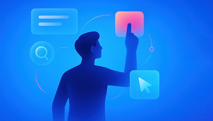 JPG 디자인 남자 일러스트 기술 그래픽 파란색 디지털 스크린 터치 정보 체험 연결 탐색 혁명 생동감 소프트웨어 인터페이스 사용자 상호작용 국내일러스트 AI일러스트 AI콘텐츠 컬러 컨셉 사람 파일형식