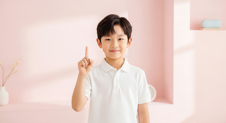 JPG 편집이미지 손 어린이 분홍색 포즈 백그라운드 티셔츠 손가락 표정 밝음 미소 소년 평화 기쁨 화사함 의료성형뷰티 편집실사 AI인물포토 AI콘텐츠 남자 감정 컬러 컨셉 셔츠 사람 신체부위 CG 파일형식 AI포토