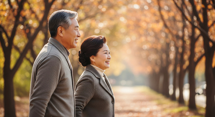 JPG 나무 편집이미지 행복 여유 단풍 자연 거리 사랑 라이프 걷기 노부부 가을 교감 뷰티풀 순간 의료성형뷰티 편집실사 AI인물포토 AI콘텐츠 식물 부부 계절 감정 잎 모션 생활 CG 생태계 파일형식 AI포토