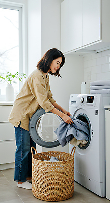 JPG 편집이미지 옷 여자 집안 일상 생활 주방 청결 빨래 세탁기 빨랫감 의료성형뷰티 털기 편집실사 AI인물포토 AI콘텐츠 가사 모션 실내 사람 라이프 가전제품 위생 CG 파일형식 AI포토