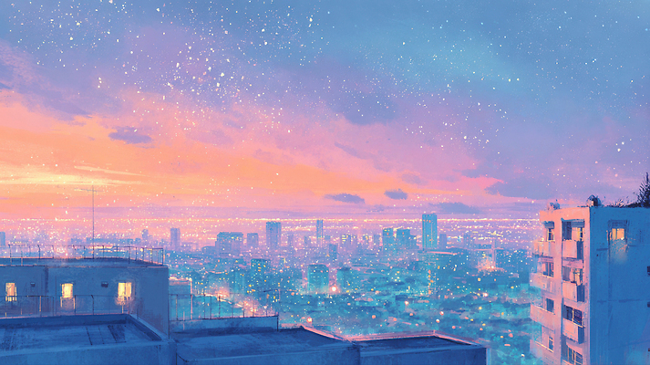 JPG 시선 컬러 설경 겨울 일러스트 자연 하늘 거리 풍경 빛 노을 고층빌딩 눈 도시 눈송이 저녁 뷰티풀 풍경화 국내일러스트 AI일러스트 AI콘텐츠 자연요소 계절 날씨 눈_날씨 빌딩 야간 그림 생태계 파일형식