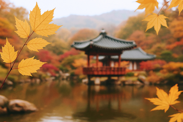 JPG 편집이미지 전통 단풍 자연 산 한국 풍경 고요 학 가을 연못 정자 조화 뷰티풀 편집실사 AI포토 AI콘텐츠 건축물 계절 아시아 잎 조류 CG 생태계 파일형식