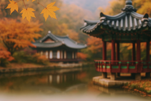 JPG 나무 편집이미지 전통 문화 컬러 단풍 자연 하늘 한옥 풍경 평화 고요 가을 연못 조화 뷰티풀 편집실사 AI포토 AI콘텐츠 식물 한국전통 계절 컨셉 고건축 잎 CG 생태계 파일형식