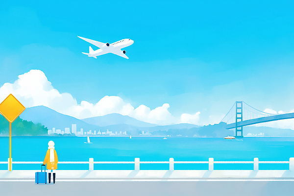JPG 바다 여행 교통 이동 일러스트 자연 하늘 휴식 비행기 풍경 해변 파란색 여행객 짐 도시 편안함 조용 오후 가교 선박 국내일러스트 AI일러스트 AI콘텐츠 건축물 컬러 컨셉 수상교통 항공교통 대중교통 사람 감각 생태계 파일형식