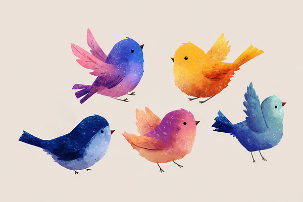 JPG 동물 디자인 분홍색 컬러 일러스트 자연 조류 생물 풍경 파란색 귀여움 보라색 주황색 자유 비행 그림 생동감 창의력 국내일러스트 AI일러스트 AI콘텐츠 컨셉 생태계 파일형식