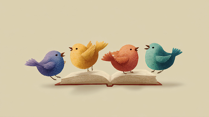 JPG 동물 디자인 행복 문화 음악 상징 컬러 일러스트 노래 조류 책 독서 표현 즐거움 그림 장면 조화 창의성 국내일러스트 AI일러스트 AI콘텐츠 감정 문화예술 파일형식