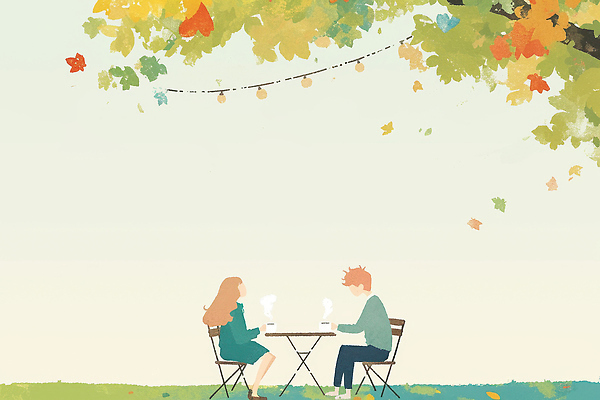 JPG 나무 여유 커피 단풍 일러스트 자연 탁자 휴식 이야기 대화 사랑 풍경 두명 친구 빛 카페 발코니 가을 차 오후 국내일러스트 AI일러스트 AI콘텐츠 식물 계절 감정 음료 가구 컨셉 잎 관계 말하기 사람 상점 생태계 파일형식