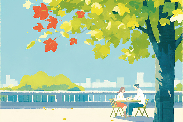 JPG 나무 공원 여유 컬러 잎 일러스트 관계 자연 탁자 휴식 대화 풍경 여러명 일상 친구 소파 광선 가을 차 감성 오후 국내일러스트 AI일러스트 AI콘텐츠 식물 계절 공공시설 감정 음료 가구 다수 컨셉 의자 말하기 사람 라이프 생태계 파일형식