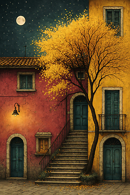 JPG 계절 별 잎 일러스트 자연 밤하늘 조명 거리 풍경 건물 빨간색 노란색 계단 달 가을 도시 시간 분위기 국내일러스트 AI일러스트 AI콘텐츠 자연요소 식물 건축물 컬러 컨셉 하늘 야간 생태계 파일형식