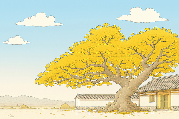 JPG 나무 구름 전통 문화 고건축 일러스트 자연 하늘 단풍나무 산 한옥 한국 풍경 햇빛 노란색 평화 고요 가을 역사 조경 뷰티풀 국내일러스트 AI일러스트 AI콘텐츠 자연요소 식물 한국전통 건축물 계절 아시아 컬러 컨셉 단풍 태양 생태계 파일형식