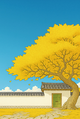 JPG 나무 전통 문화 고건축 잎 일러스트 자연 바닥 주택 한국 따뜻함 풍경 햇빛 고요 가을 비교 은행나무 돌길 뷰티풀 국내일러스트 AI일러스트 AI콘텐츠 식물 건축물 계절 아시아 길 컨셉 건물 태양 생태계 파일형식