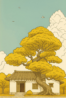 JPG 나무 구름 전통문화 길 여유 단풍 고건축 일러스트 자연 하늘 한국 풍경 평화 정원 고요 가을 시골 그리움 조화 뷰티풀 국내일러스트 AI일러스트 AI콘텐츠 자연요소 식물 전통 건축물 계절 감정 아시아 문화 컨셉 잎 생태계 파일형식