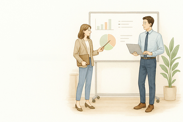 JPG 여자 남자 일러스트 회의 그래프 협력 아이디어 관리 노트북 자료 정보 업무 직장인 프레젠테이션 분석 회의실 보고서 기획 전략 소통 국내일러스트 AI일러스트 AI콘텐츠 직업 컨셉 비즈니스 사람 전자제품 작업 파일형식